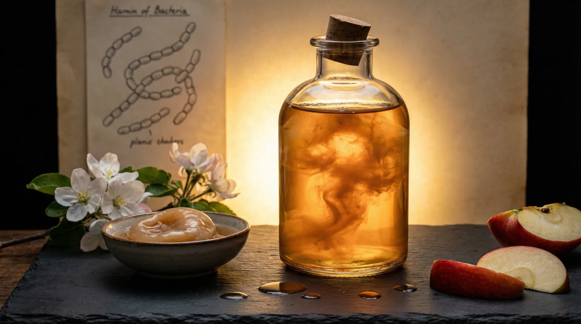 Apple cider vinegar bottle with SCOBY