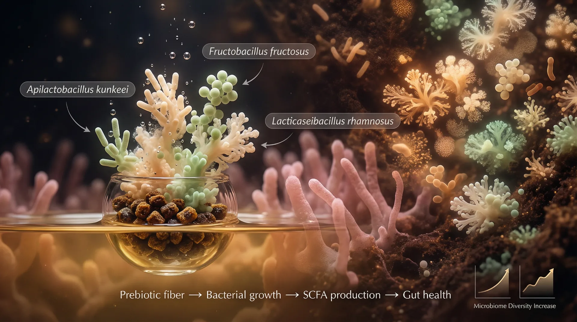 Gut microbiome with beneficial LAB bacteria supporting digestive health